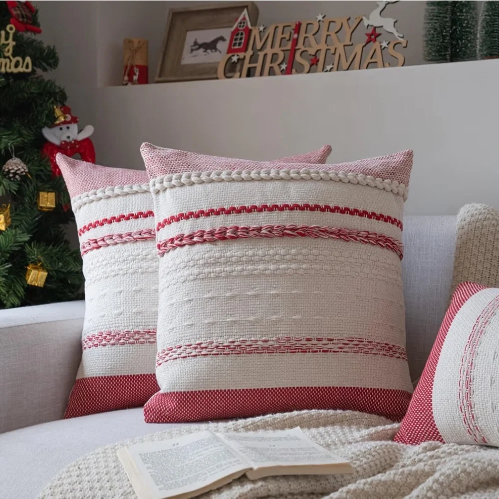 Red Christmas Pillow Covers Cotton SQUARE 18x18” (2-pack)